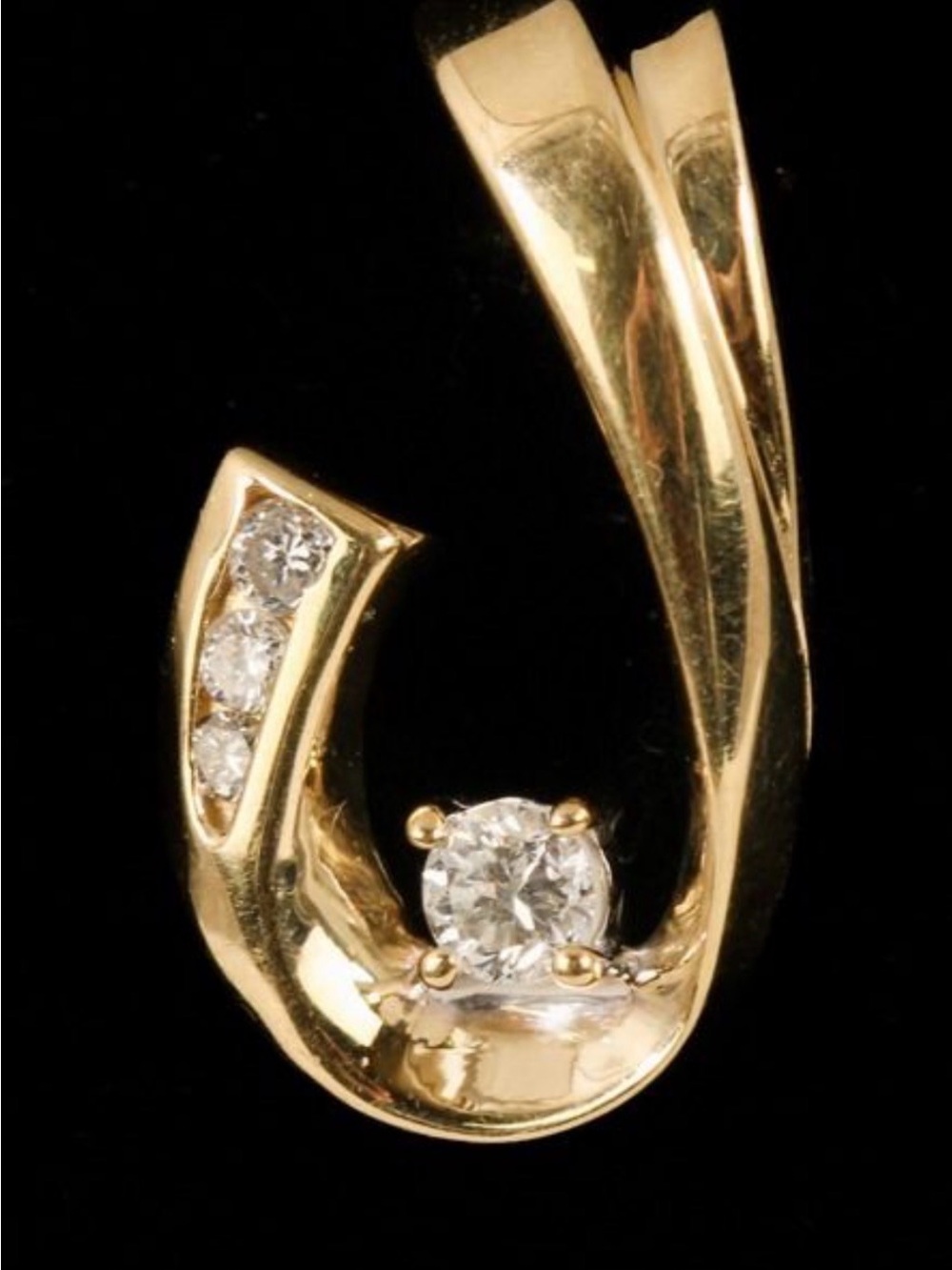 Ladies 14K Yellow Gold & Diamond Swoop Motif Slide pendant